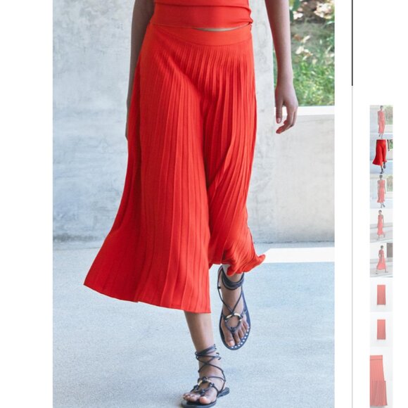 NWT ZARA PLEATED MIDI SKIRT BRICK - Picture 1 of 8